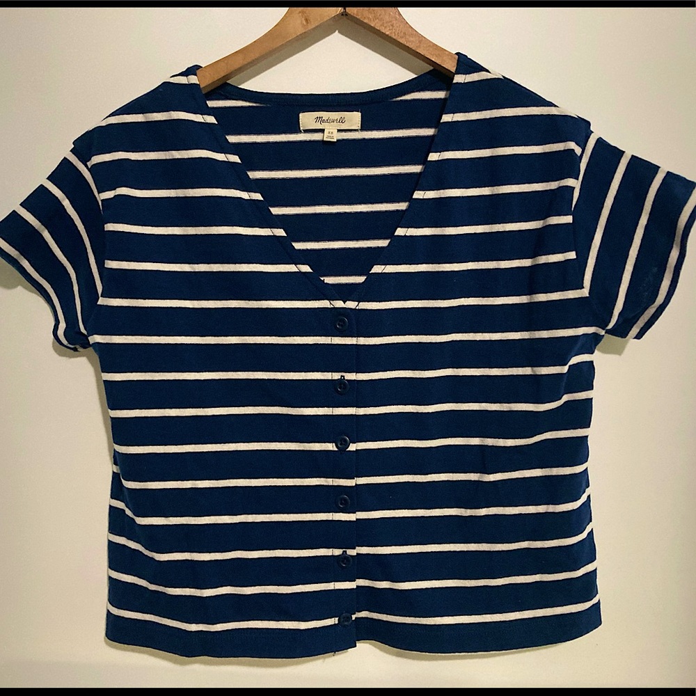 Madewell XS Cropped Blue and White Striped Shirt